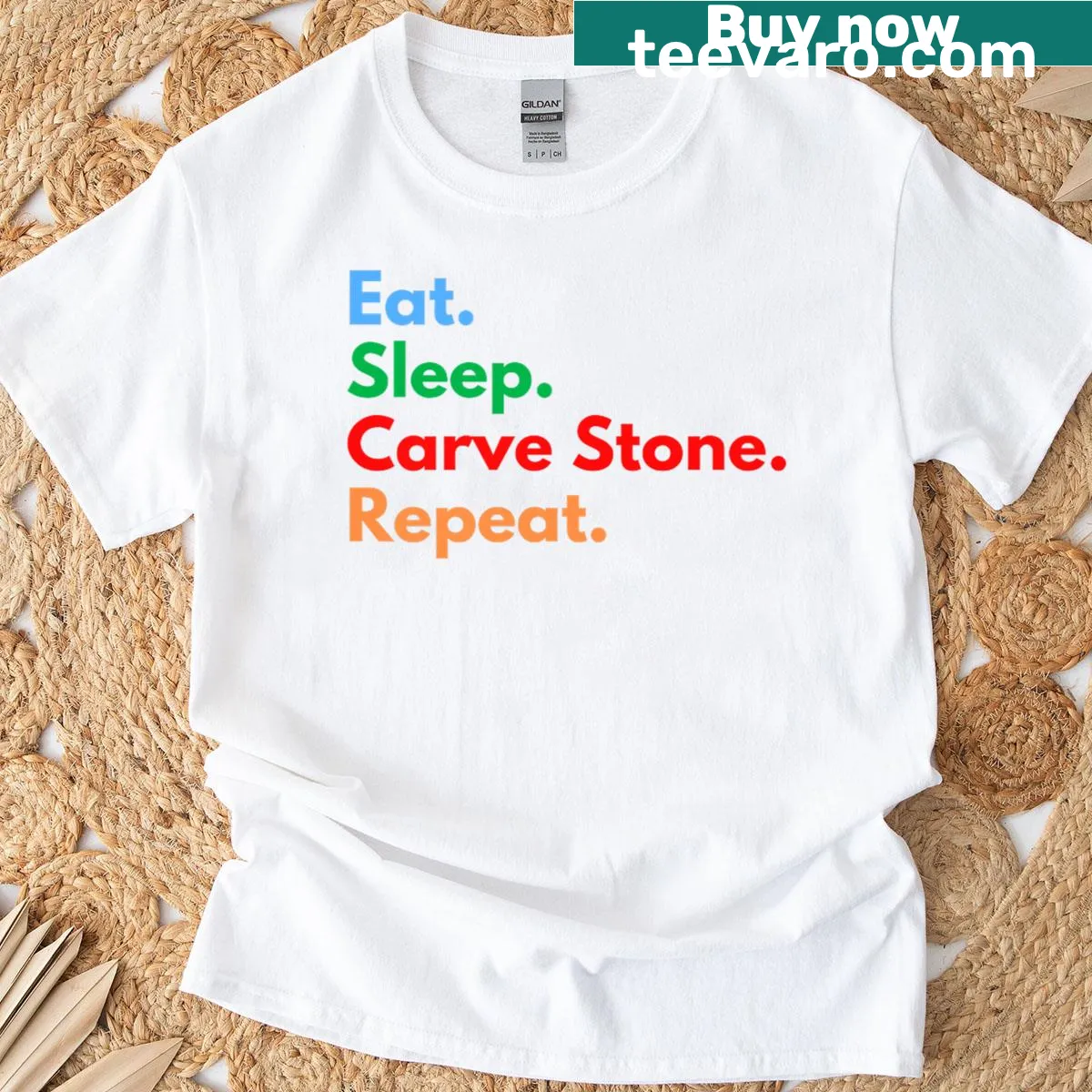 Humorous stone carving lifestyle t-shirt with bold text — on a men's t-shirt