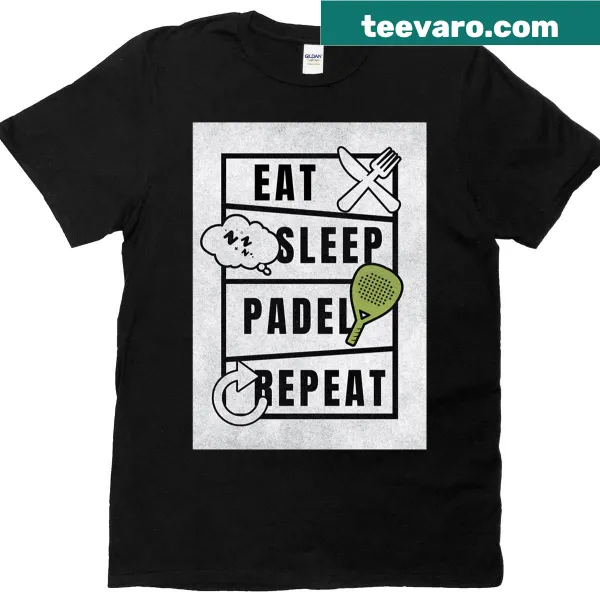 T-shirt with bold typography showcasing the Eat Sleep Padel Repeat mantra