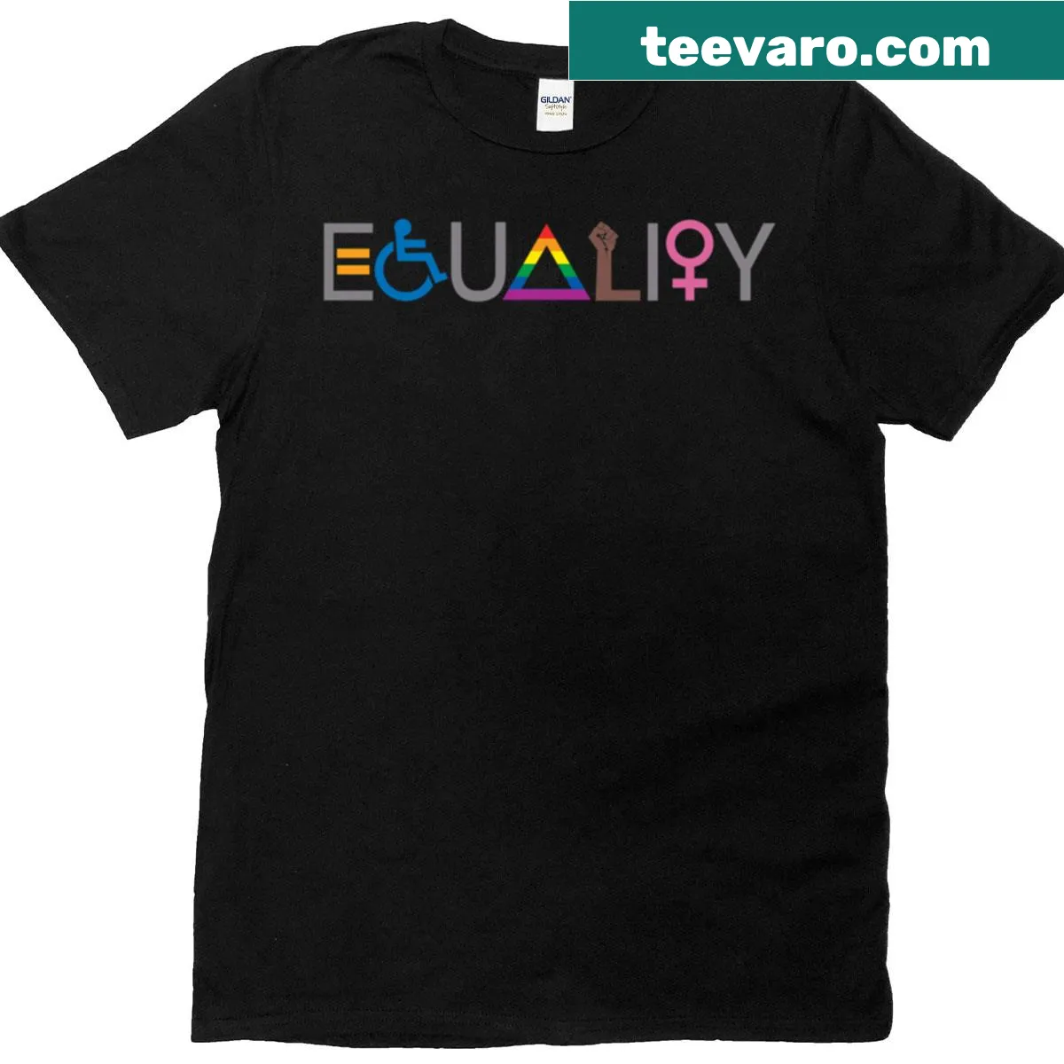 Minimalist t-shirt featuring a clear equality message designed for dark fabrics — on a men's t-shirt