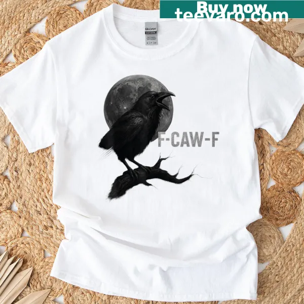 Funny crow graphic with moon and humorous text on t-shirt