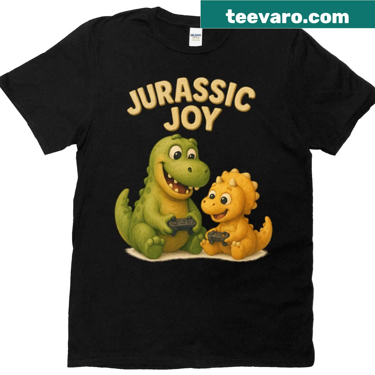 Oversized Dino Dad t-shirt celebrating father-son gaming time — on a men's t-shirt