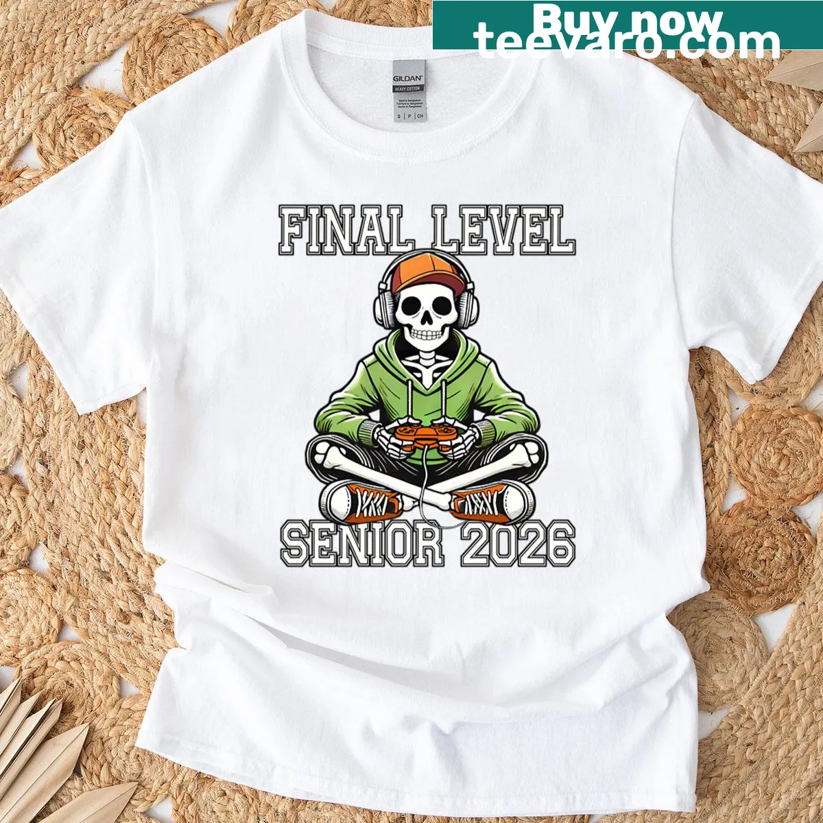 Funny gaming T-shirt for seniors featuring a skeleton and Halloween theme — on a men's t-shirt