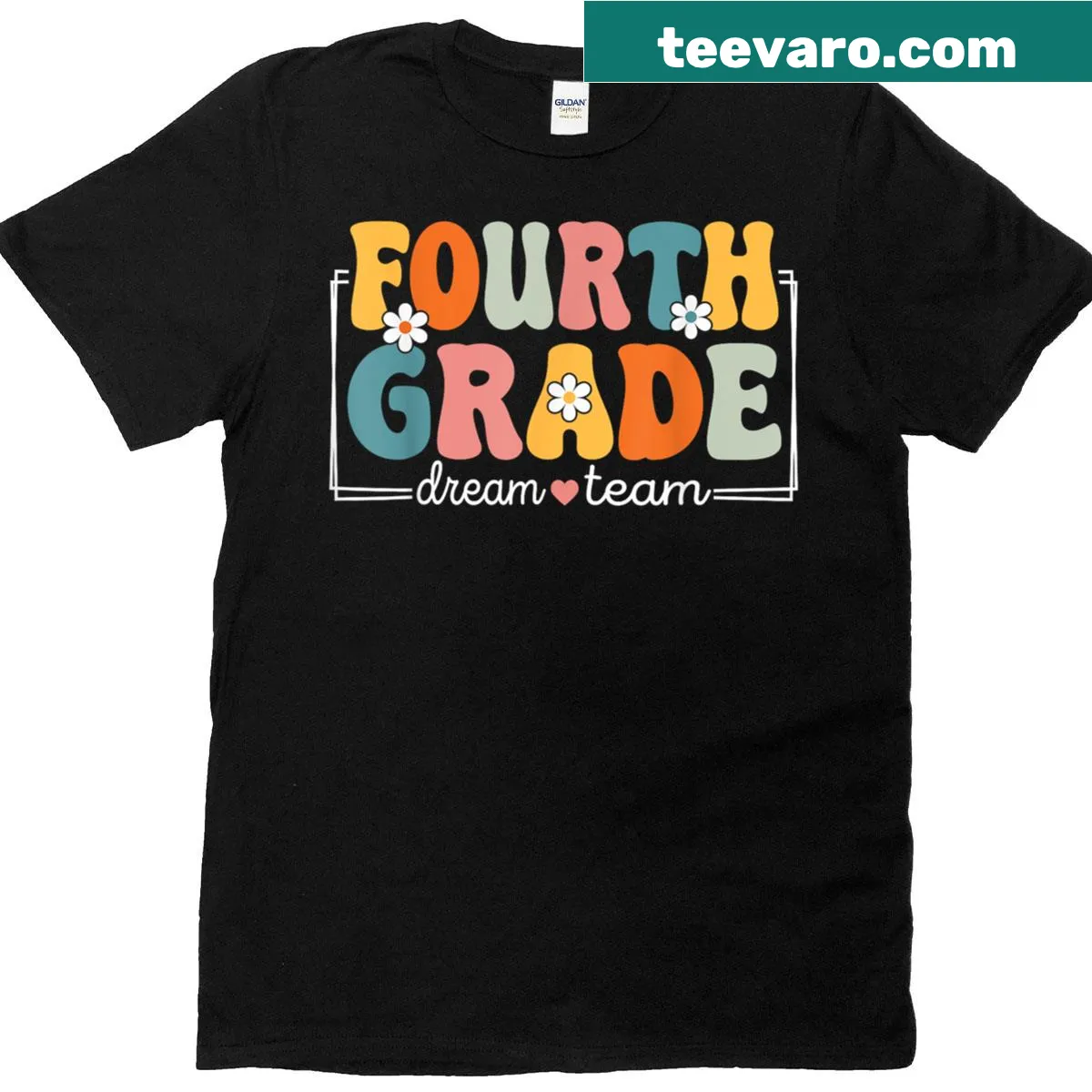 Groovy T-shirt for fourth-grade teachers with 'Dream Team' text — on a men's t-shirt
