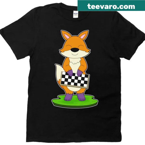 T-shirt featuring a fox on a chessboard with playful design