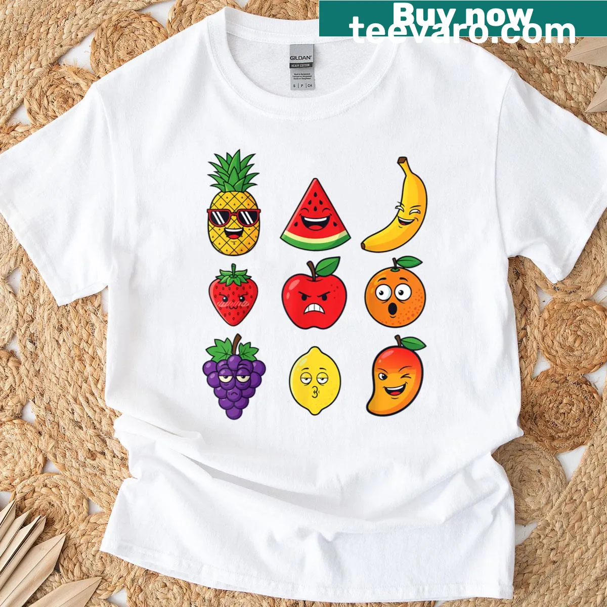 Cute cartoon fruits with faces on t-shirt — on a men's t-shirt