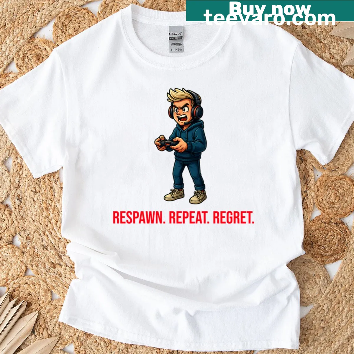 Sarcastic gaming T-shirt with cool character art for gamers — on a men's t-shirt