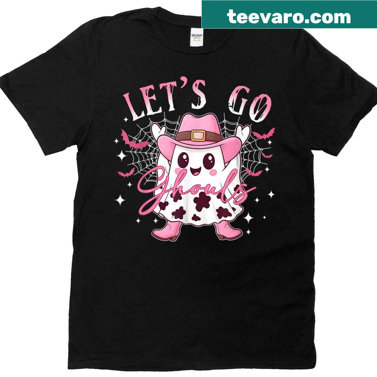 Retro Halloween T-shirt with cowgirl theme and ghouls text — on a men's t-shirt
