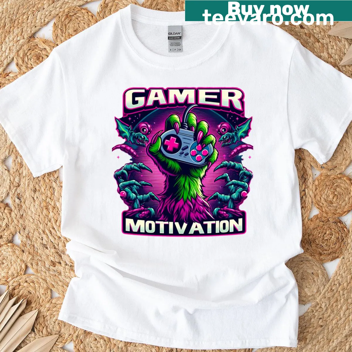 Zombie hand graphic symbolizing gamer motivation — on a men's t-shirt