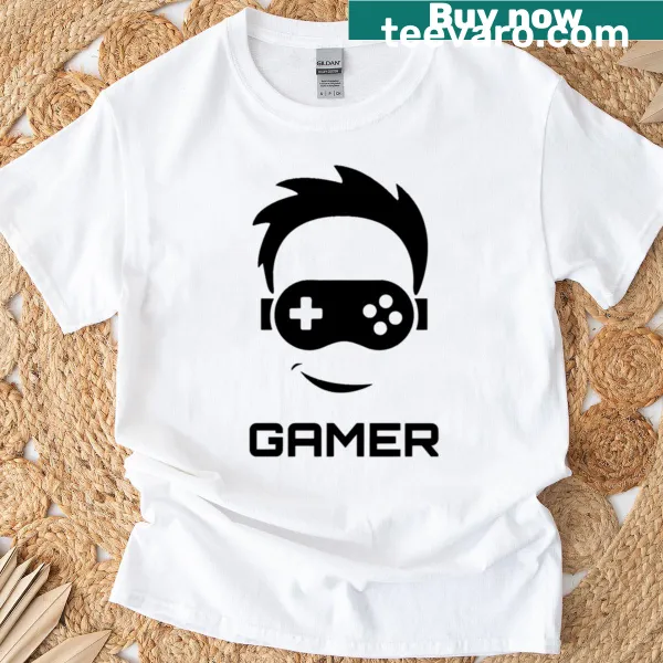 Cartoon-style gamer graphic T-shirt for gaming enthusiasts