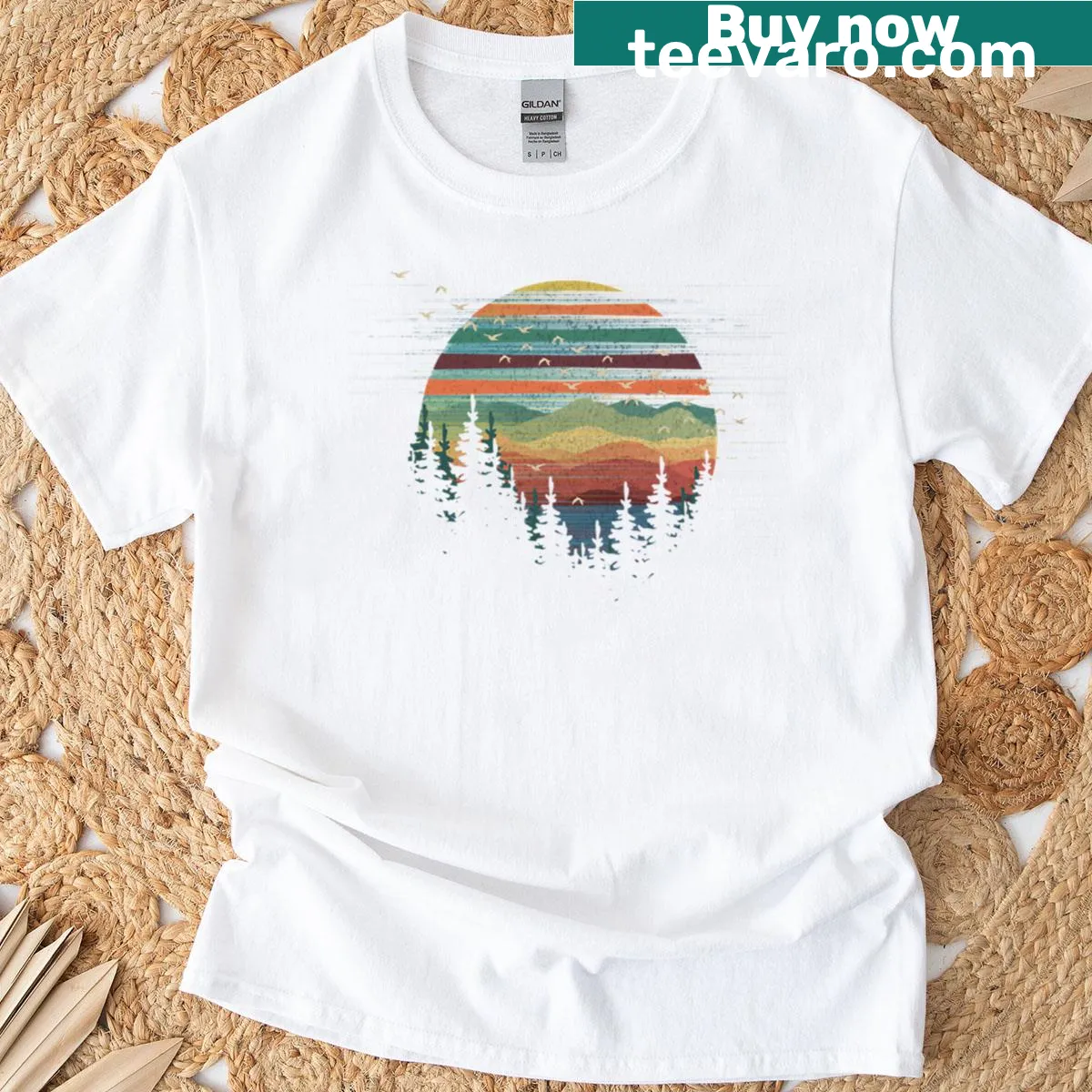 Geometric design inspired by nature and sunsets — on a men's t-shirt
