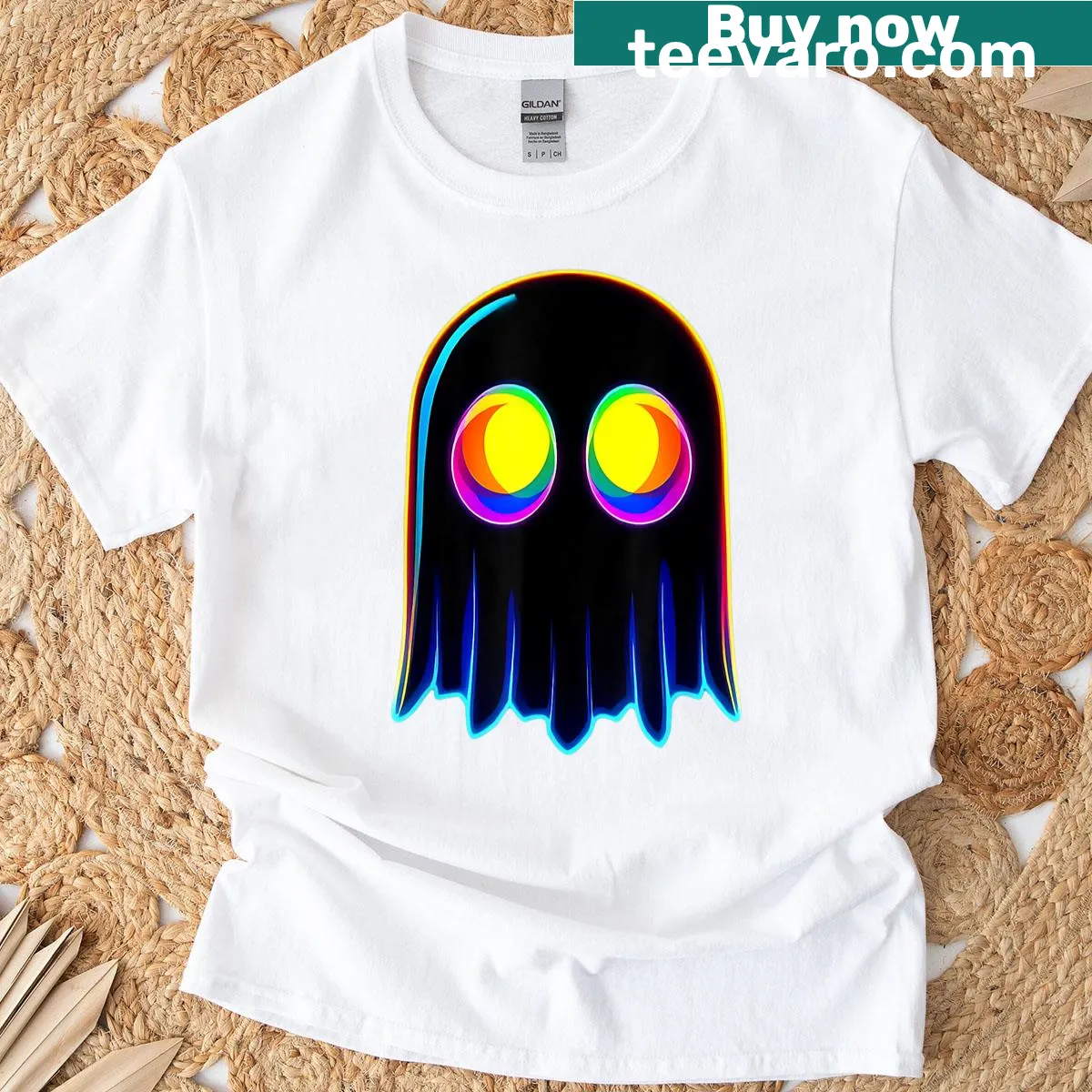 Ghost Halloween design with vaporwave and rave elements — on a men's t-shirt