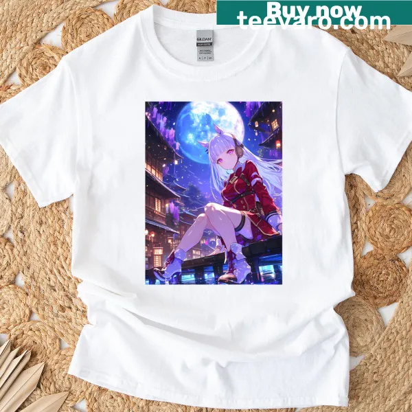 Anime girl on a golden ship with a lunar fantasy background