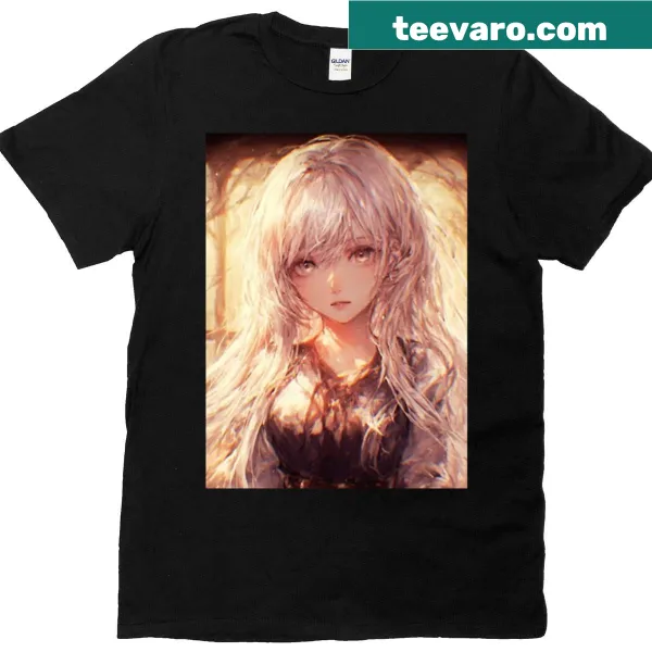 Anime girl in cathedral light graphic T-shirt with gothic elegance