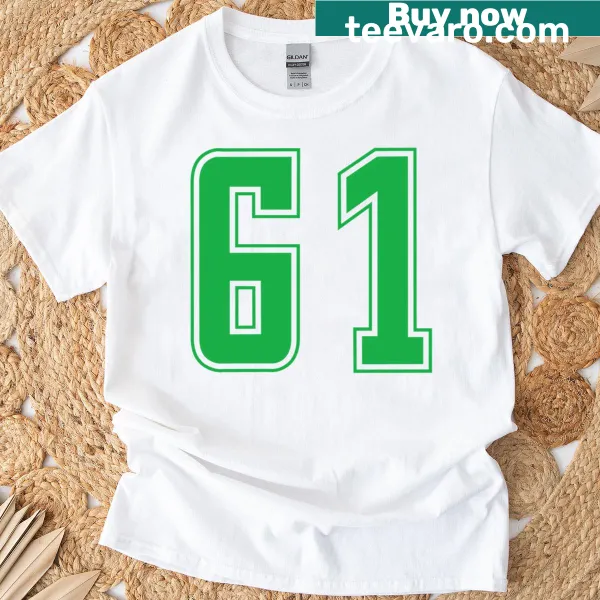 T-shirt featuring the number 61 for junior college sports
