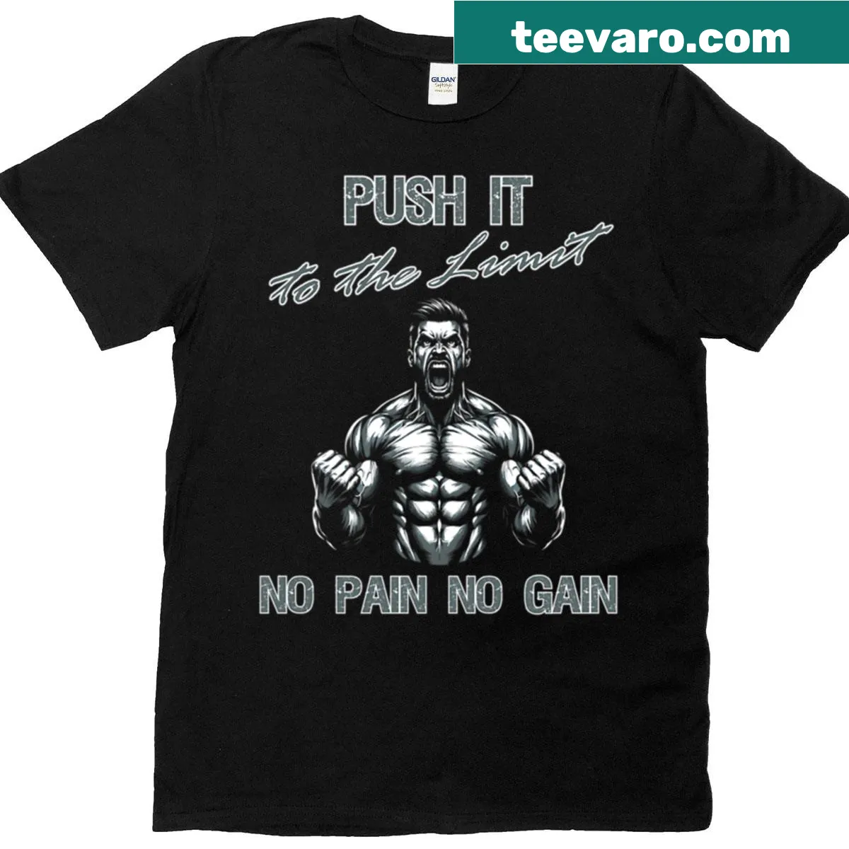 Motivational fitness t-shirt with empowering gym slogan — on a men's t-shirt