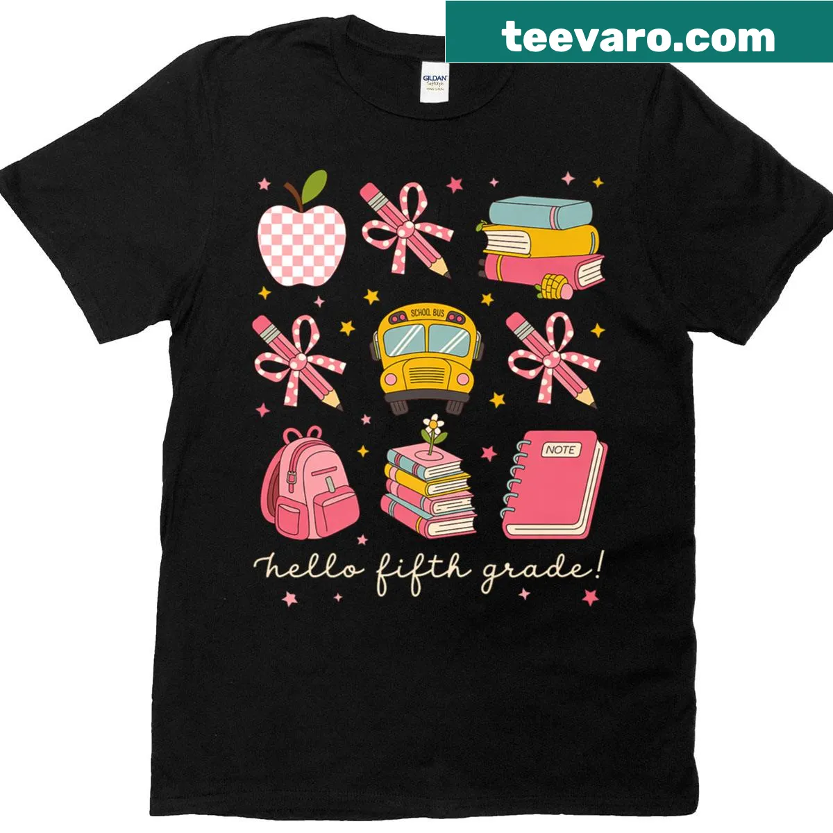 Cute back to school shirt with coquette bow design for fifth graders — on a men's t-shirt