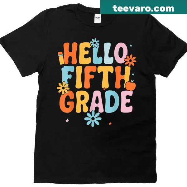 Retro t-shirt welcoming fifth grade teachers with fun graphics