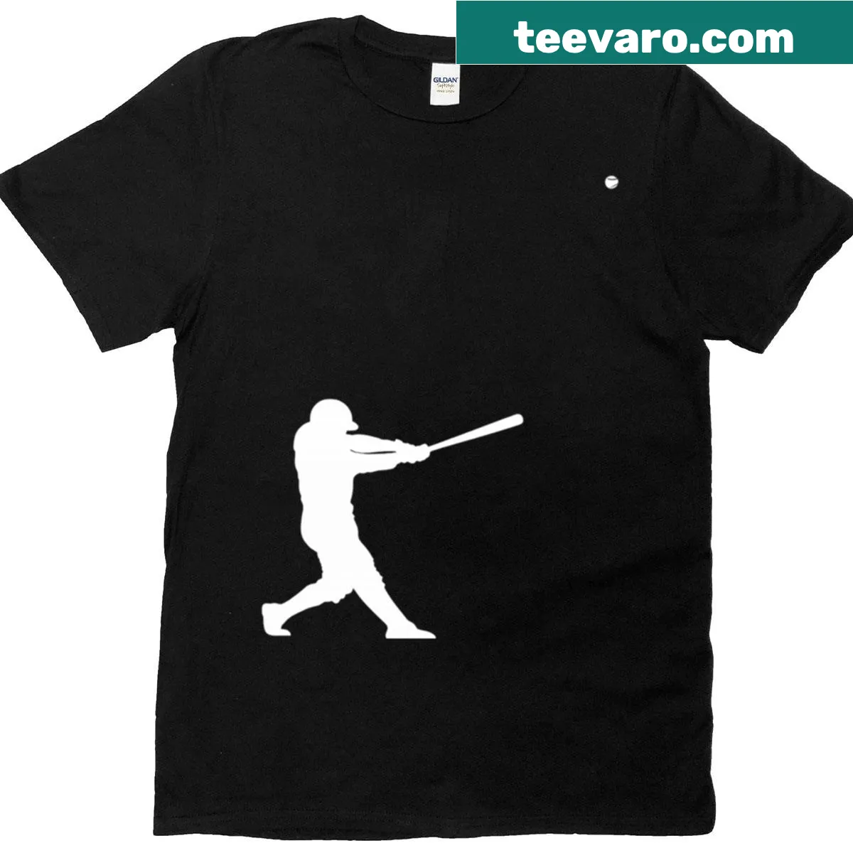 Minimalist silhouette of a baseball player swinging a bat on a t-shirt — on a men's t-shirt