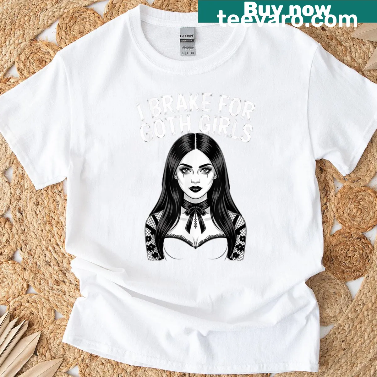 Funny text 'I Brake For Goth Girls' on T-shirt — on a men's t-shirt