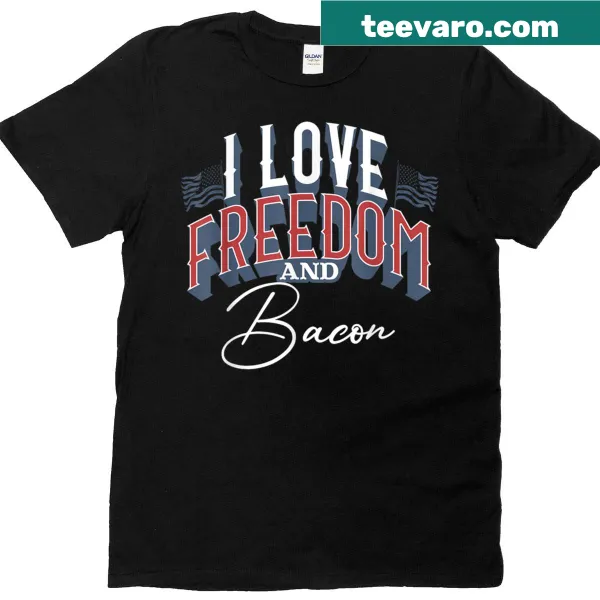 Funny patriotic t-shirt with bacon and freedom illustration