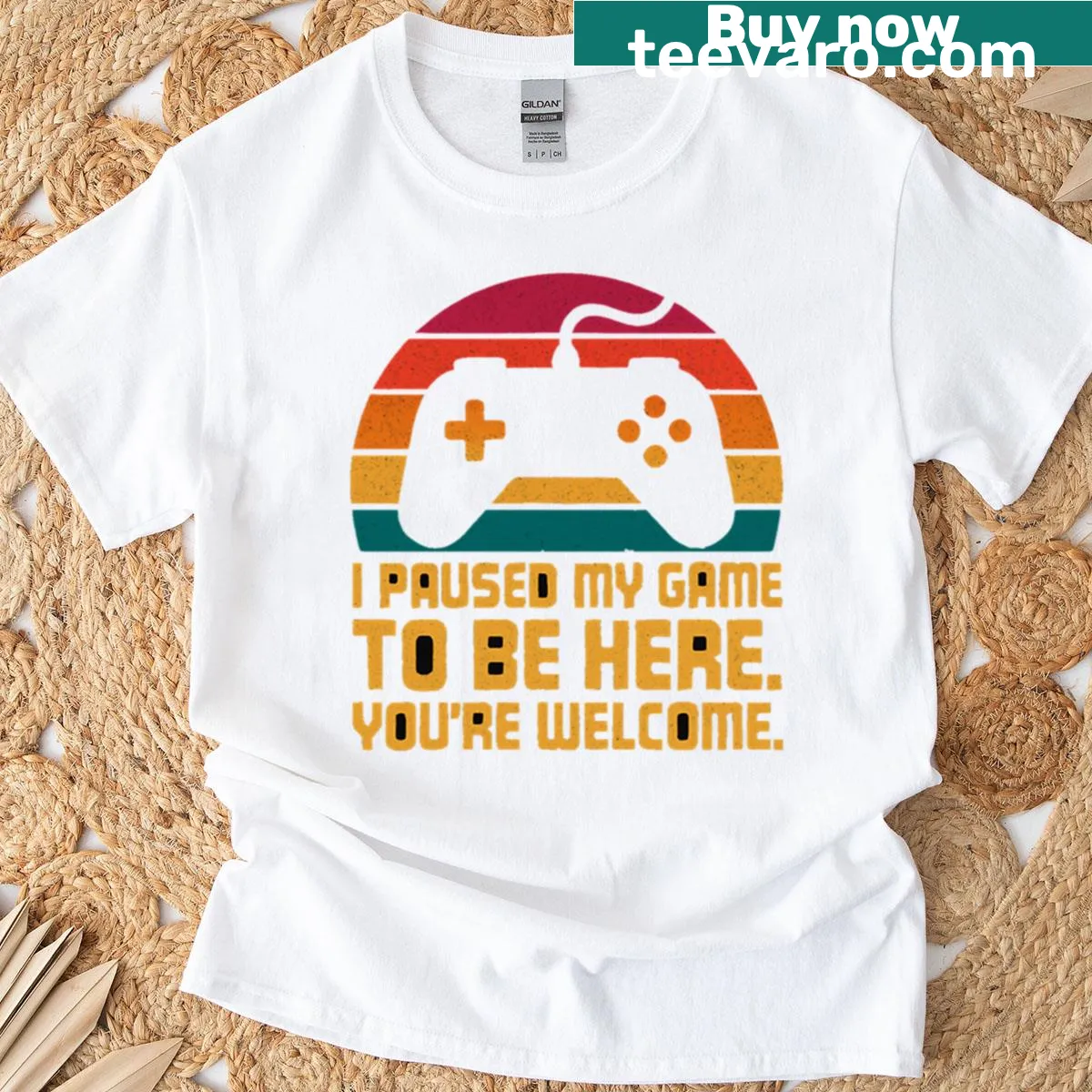 Oversized funny gaming t-shirt with I Paused My Game text — on a men's t-shirt