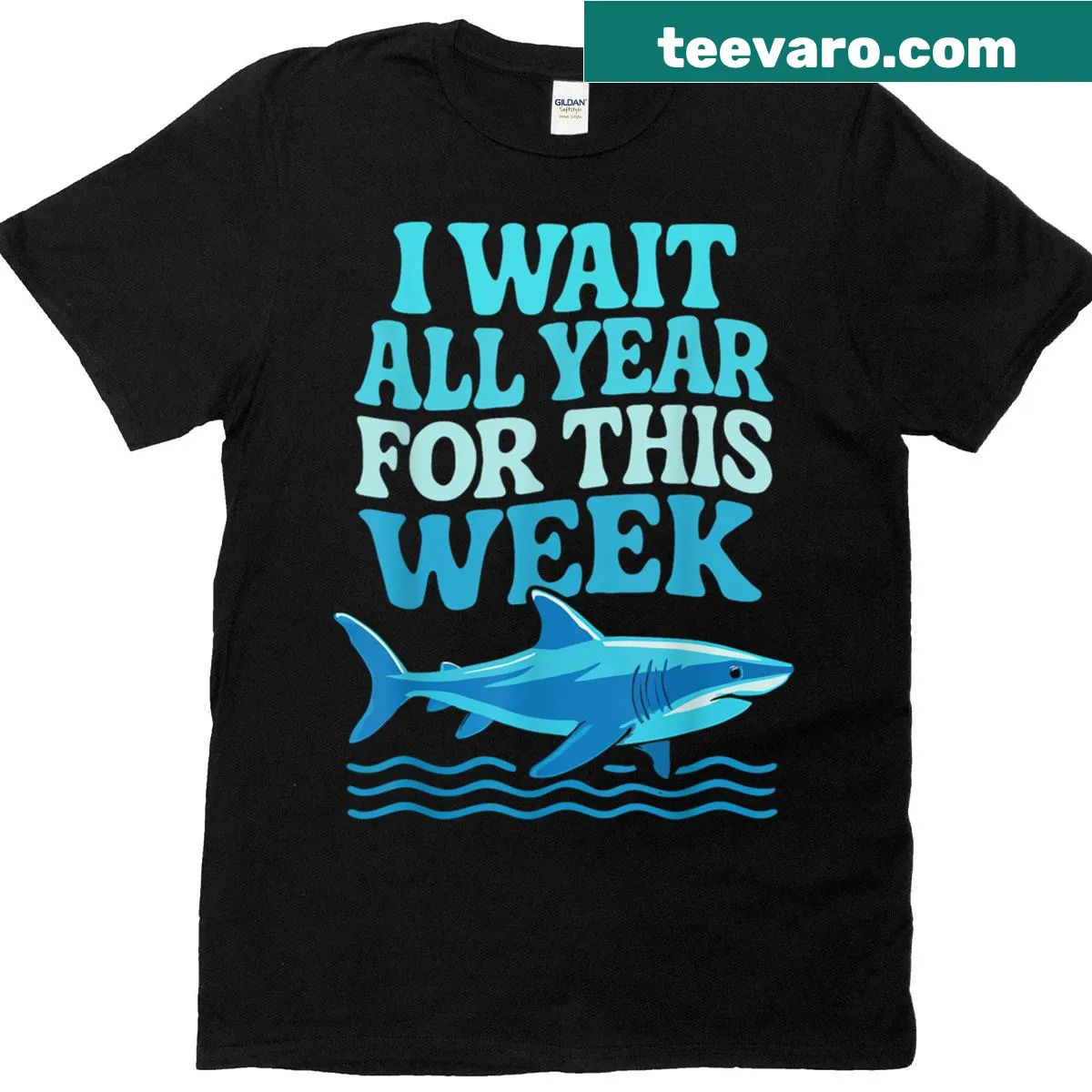 Ocean adventure t-shirt featuring a playful shark design — on a men's t-shirt