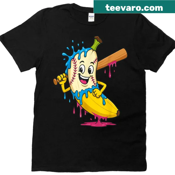 Cartoon banana baseball player with an ice cream drip graphic