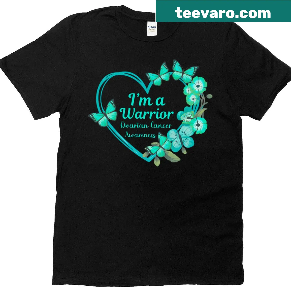 Butterfly and heart design for ovarian cancer awareness on cute t-shirt — on a men's t-shirt