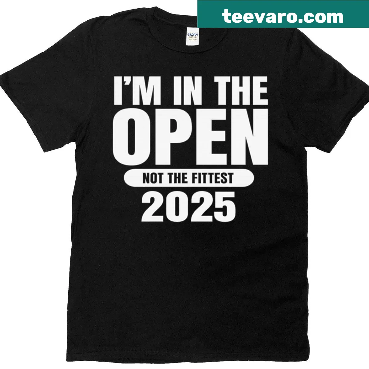 Funny Crossfit t-shirt with 'I'm In The Open Not The Fittest' text. — on a men's t-shirt