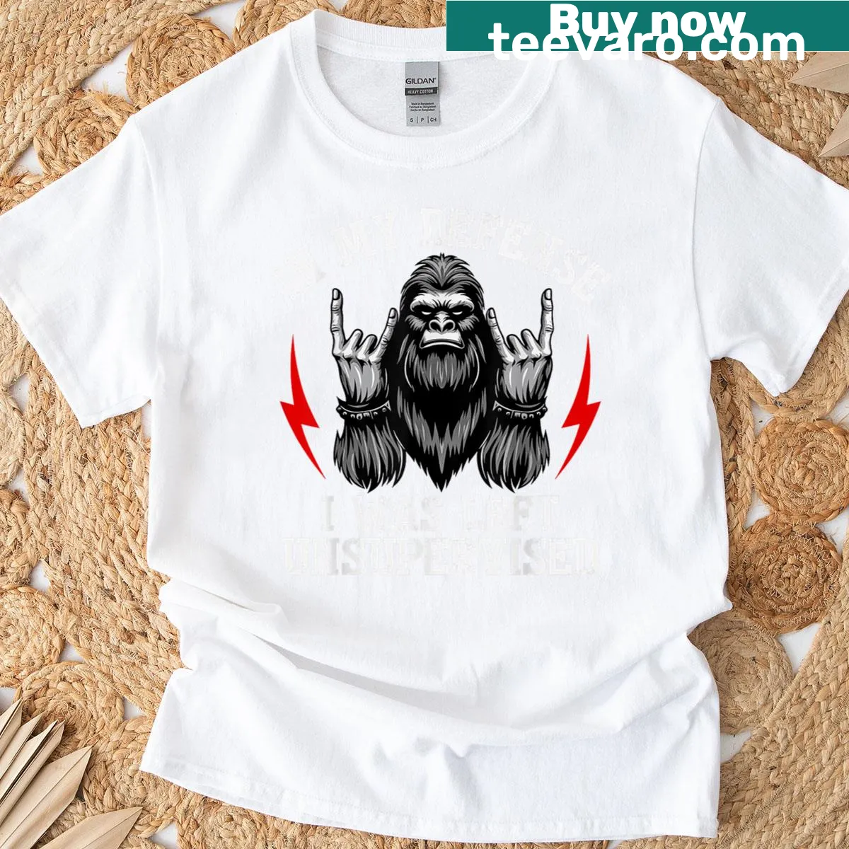 Playful Bigfoot graphic with humorous text on a t-shirt — on a men's t-shirt