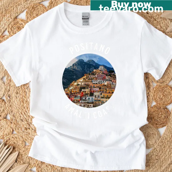 Illustrated Positano scene on a t-shirt