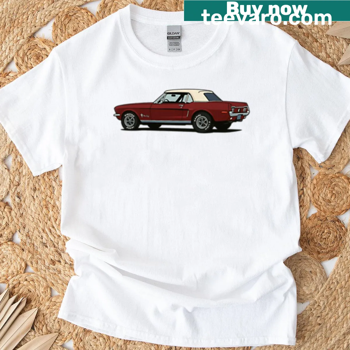 Vintage distressed t-shirt featuring a Mustang graphic — on a men's t-shirt