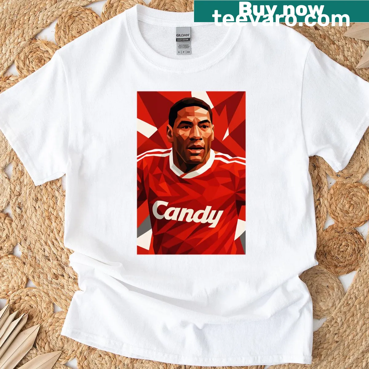 Oversized t-shirt featuring John Barnes fan art for Liverpool supporters — on a men's t-shirt