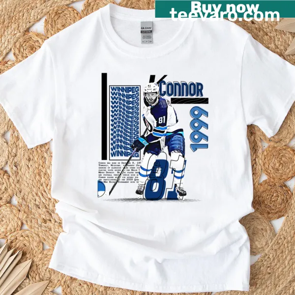 Dynamic hockey player graphic T-shirt featuring K Connor design