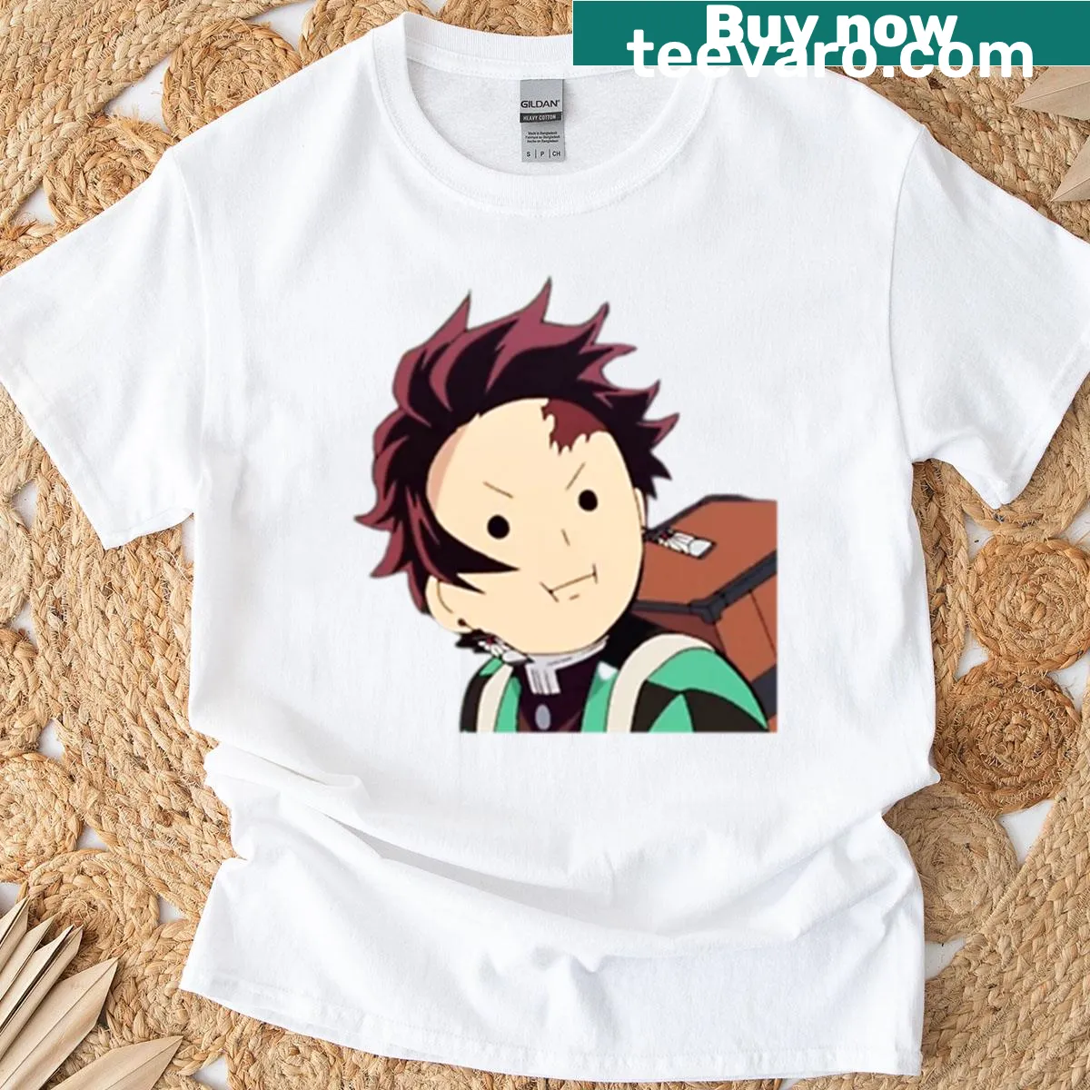 Cute T-shirt featuring Kamado Tanjiro's face from Demon Slayer — on a men's t-shirt