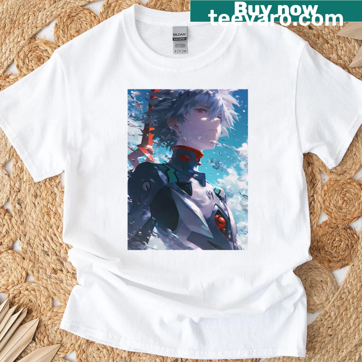Neon Genesis Evangelion Kaworu Nagisa t-shirt with cartoon design — on a men's t-shirt