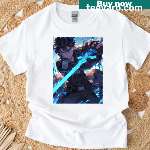 Oversized T-shirt featuring Kirito from Sword Art Online with dual swords