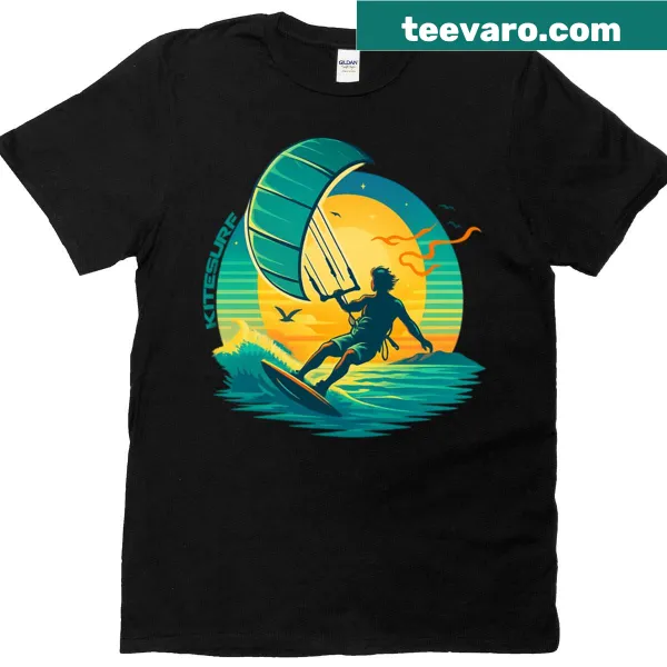 Illustrative t-shirt showcasing the excitement of kite surfing.
