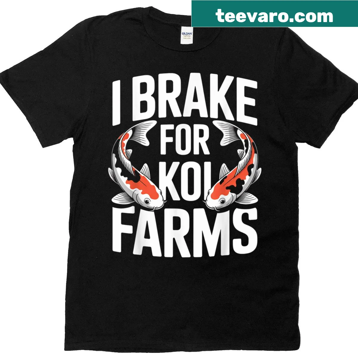 Fun graphic tee featuring koi fish and humorous text about koi farms — on a men's t-shirt
