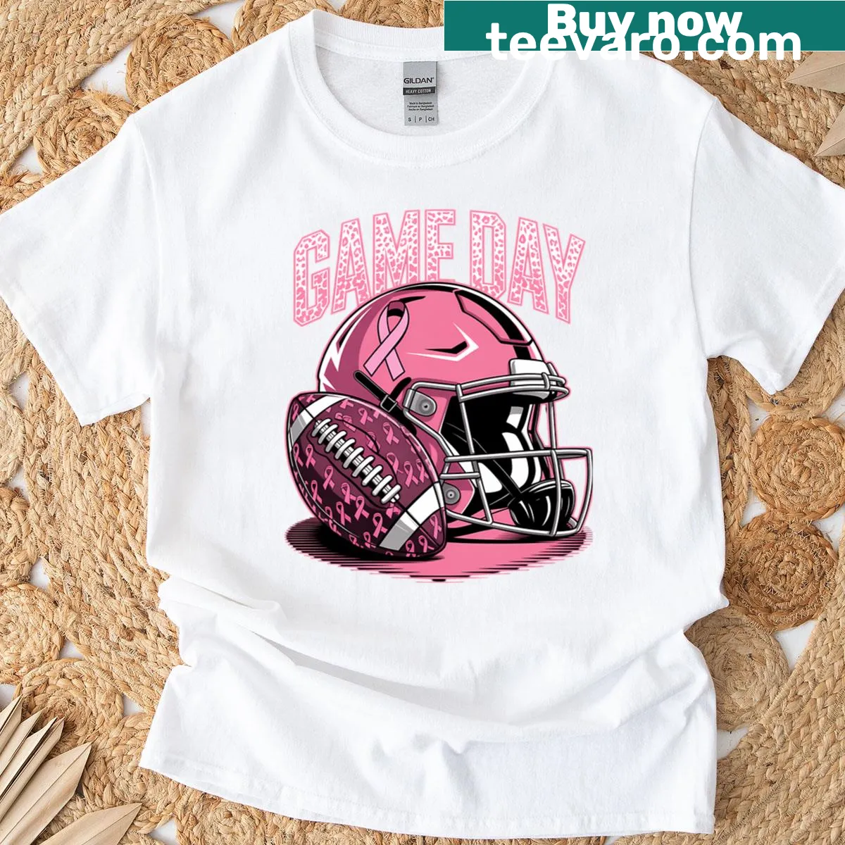 Funny football T-shirt with leopard print supporting breast cancer awareness. — on a men's t-shirt