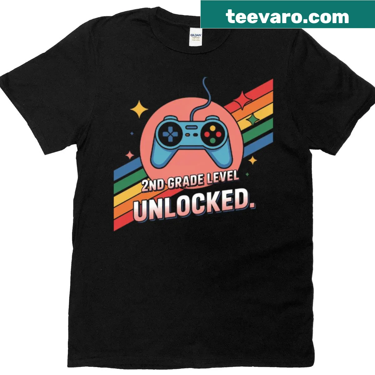 T-shirt with the phrase level 2nd grade unlocked for kids — on a men's t-shirt