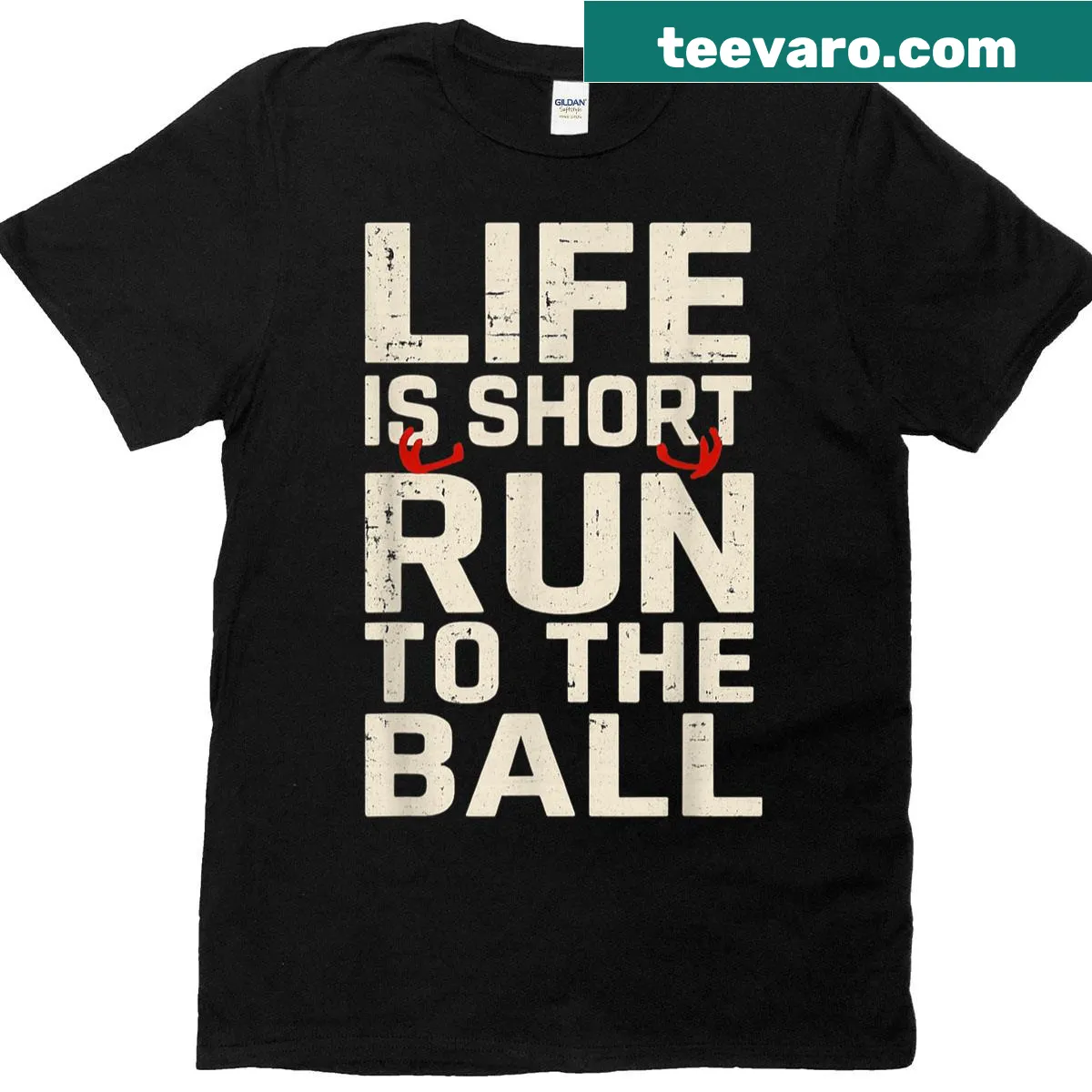 Cheerful t-shirt with the phrase 'Life Is Short Run To The Ball' — on a men's t-shirt