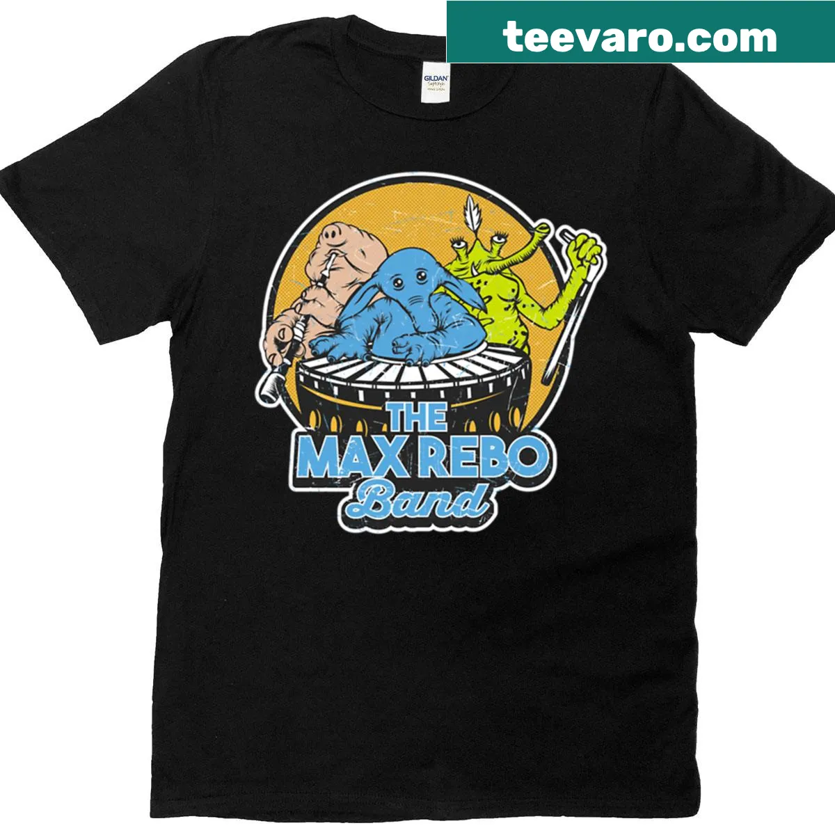Fun Max Rebo tour themed t-shirt — on a men's t-shirt