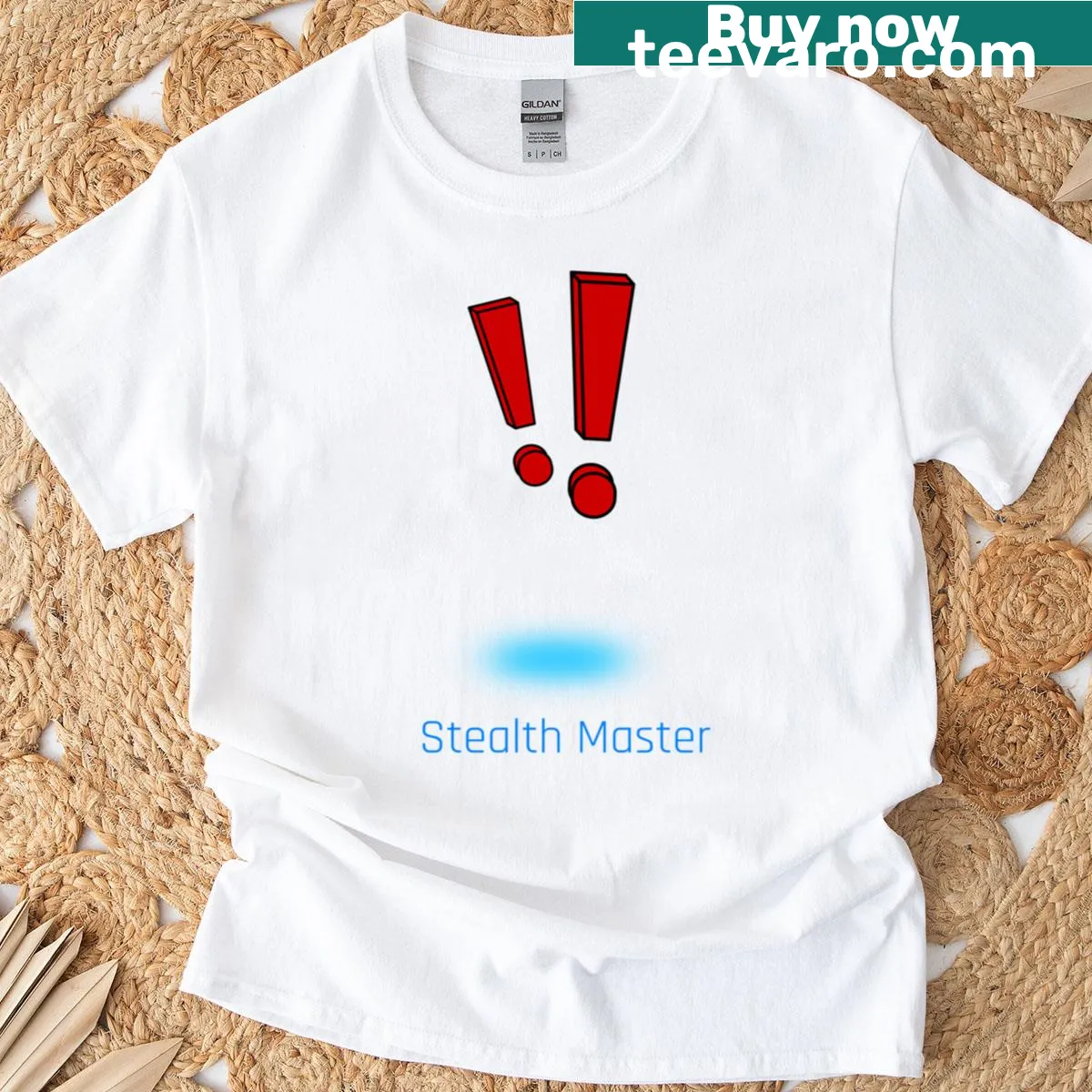 Gaming T-shirt featuring MGS Exclamation Stealth Alert graphic — on a men's t-shirt
