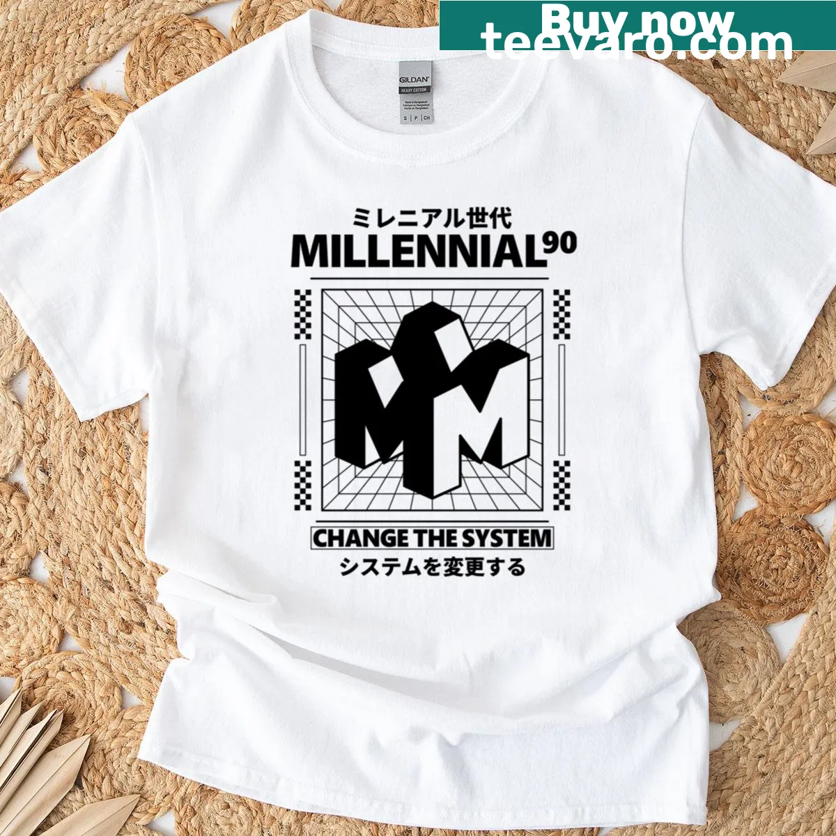 Retro-style graphic representing the 90s generation — on a men's t-shirt