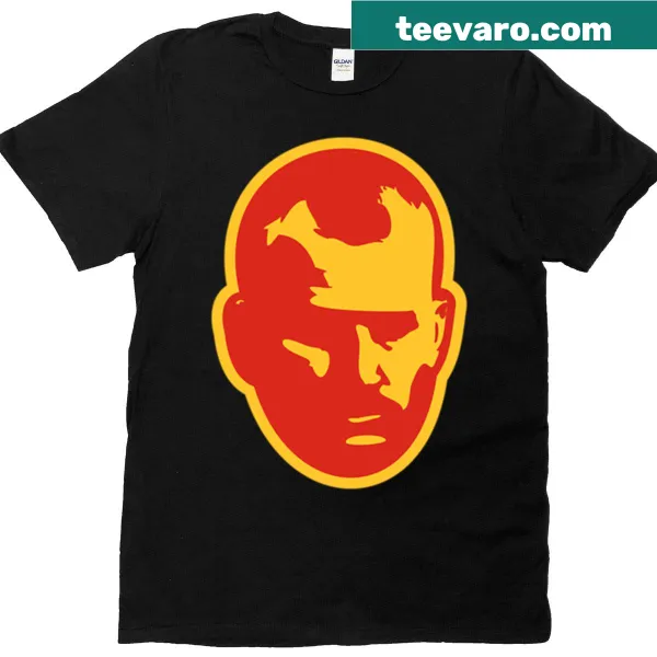 Mitch Barnett T-shirt in red and yellow with bold typography