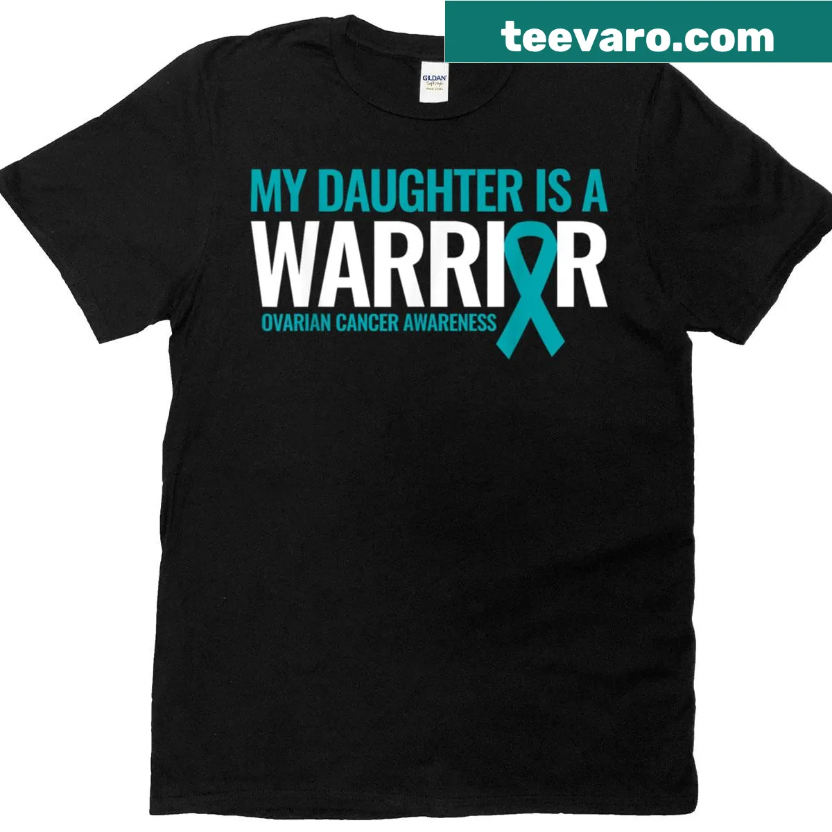 Empowering t-shirt honoring ovarian cancer awareness fighters. — on a men's t-shirt