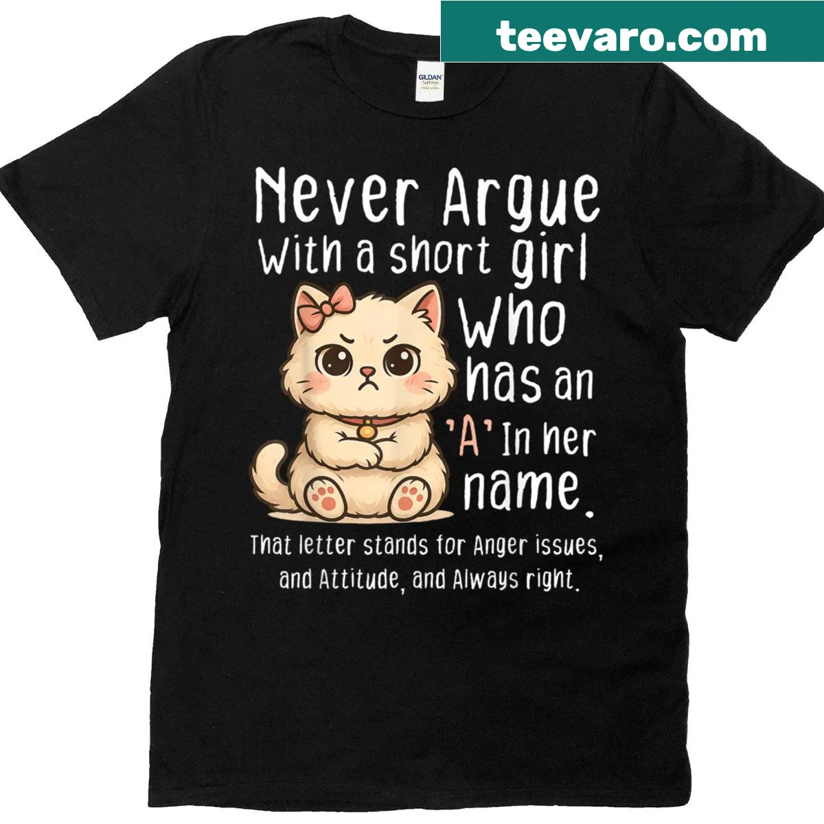 T-shirt with humorous text about short girls with an A in their name. — on a men's t-shirt