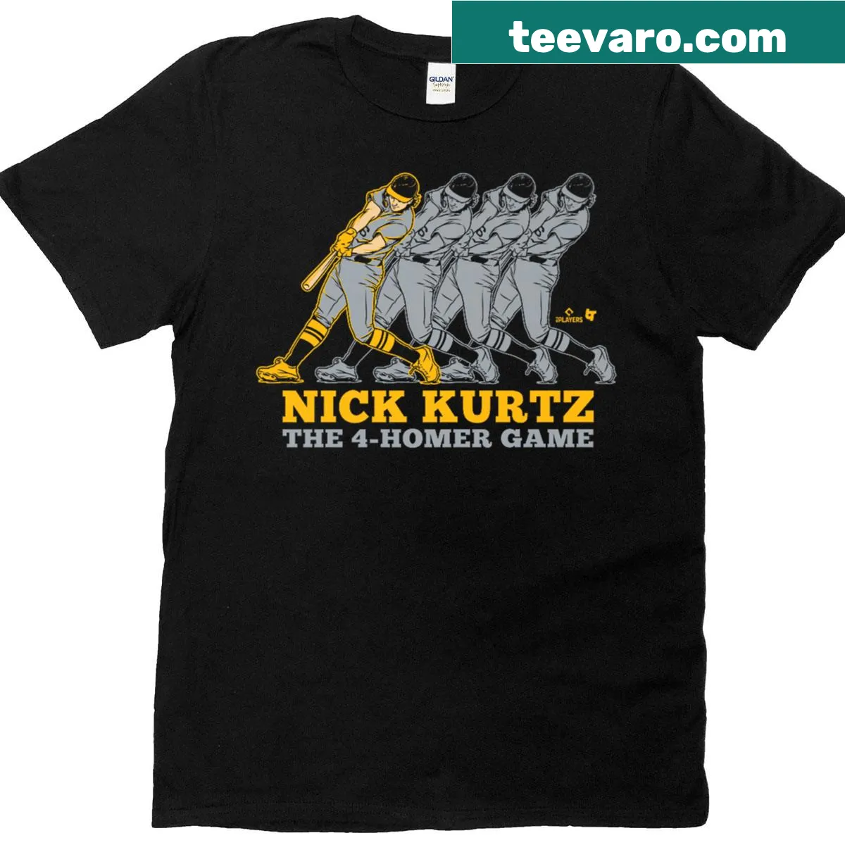 T-shirt celebrating Nick Kurtz's four-home run game in baseball. — on a men's t-shirt