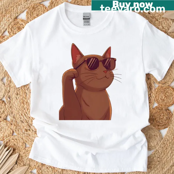 Anime-inspired cool cat illustration on T-shirt
